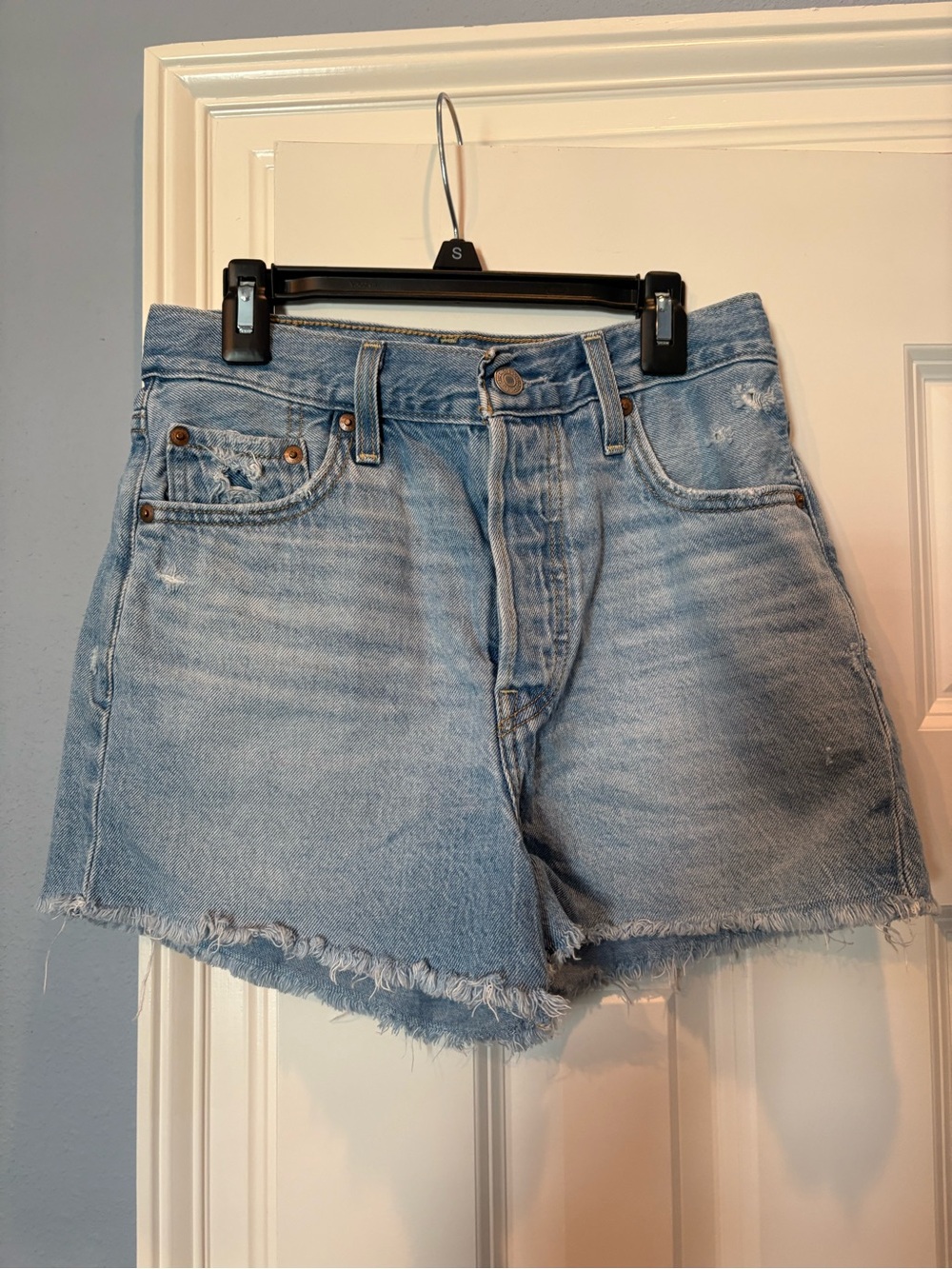 Levi's Light Blue Distressed Denim Cutoff Shorts